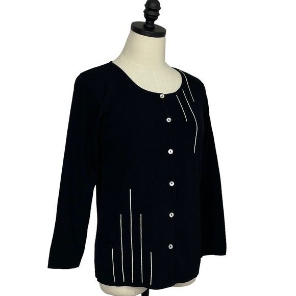 Carducci Knit Cardigan Black with Ivory Accent Size Small - Picture 2 of 10